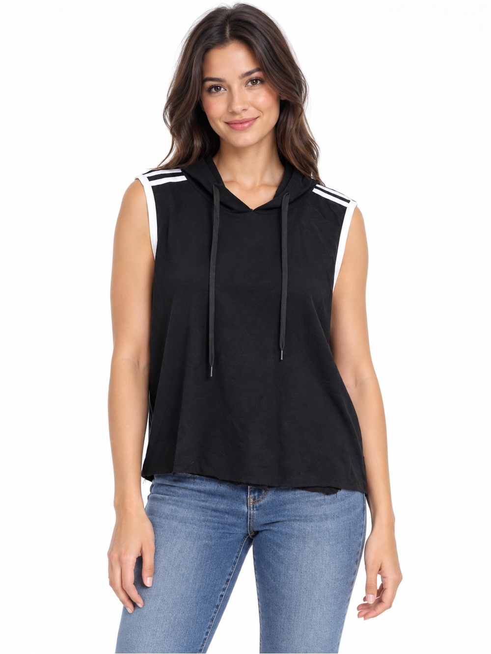 Sleeveless Black Hoodie Tank Top - Women's Casual Activewear